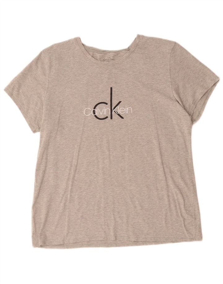 CALVIN KLEIN T-shirt grafica da donna Top UK 18 XL Grigio