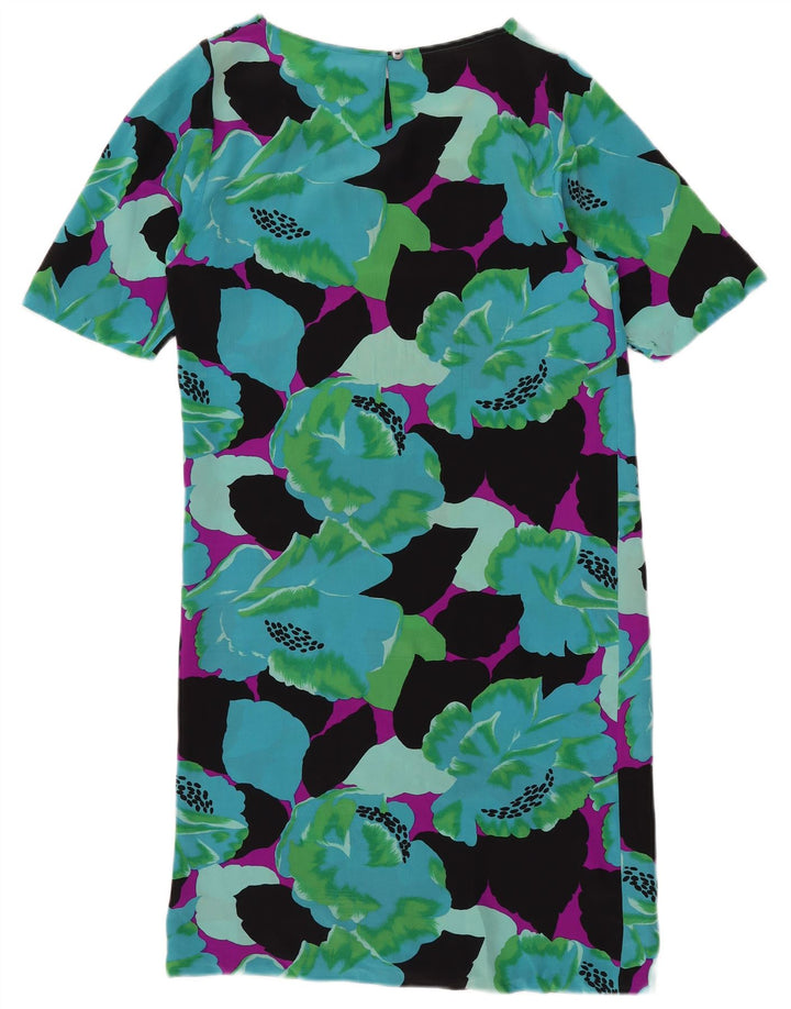 Abito a trapezio da donna VINTAGE UK 12 Seta floreale multicolore media
