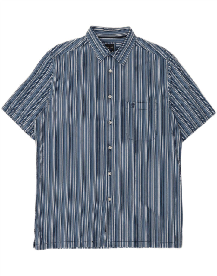 JAMES PRINGLE Mens Short Sleeve Shirt Large Blue Striped Cotton