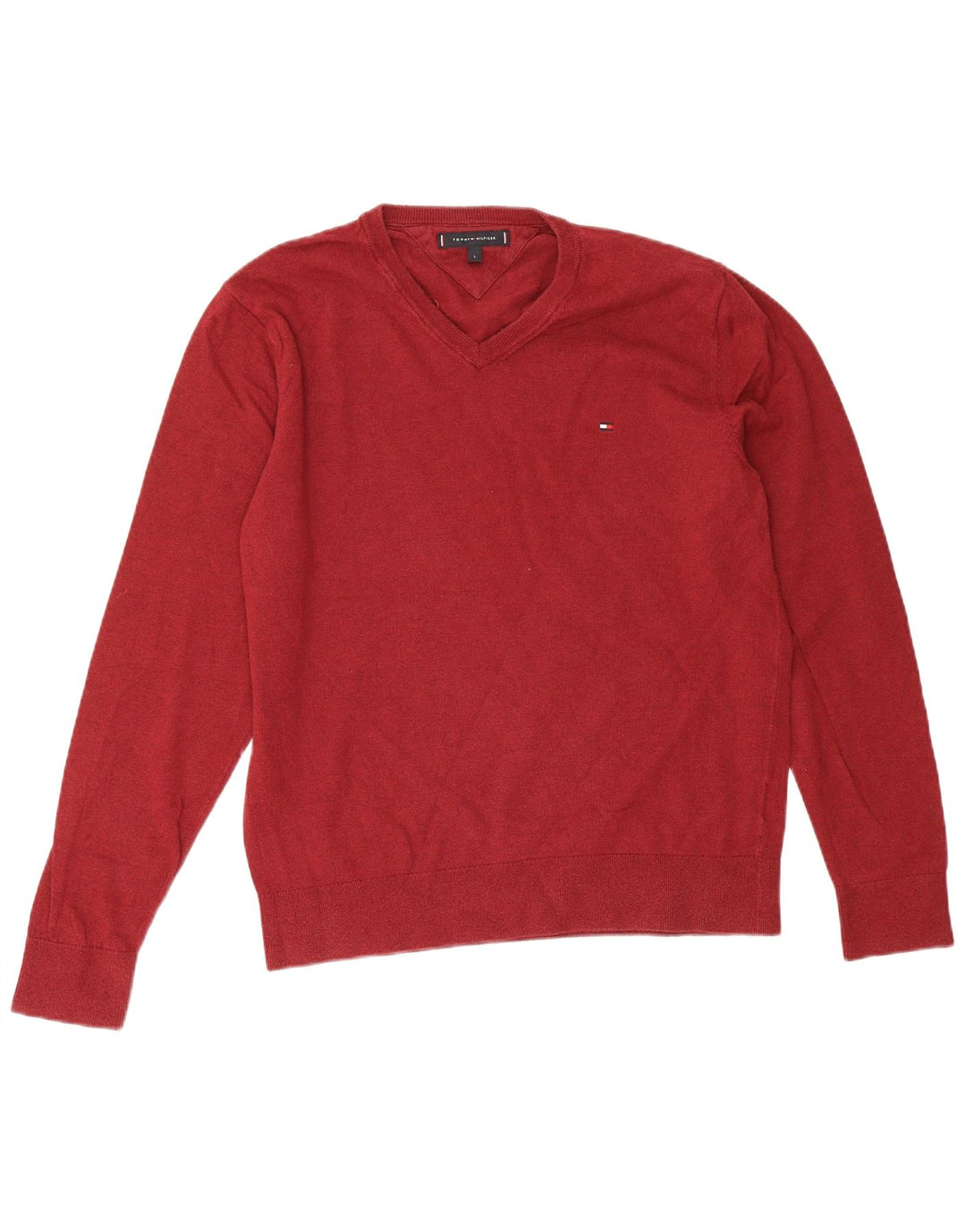 Maglione maglione con scollo a V da uomo Tommy Hilfiger grande bordeaux