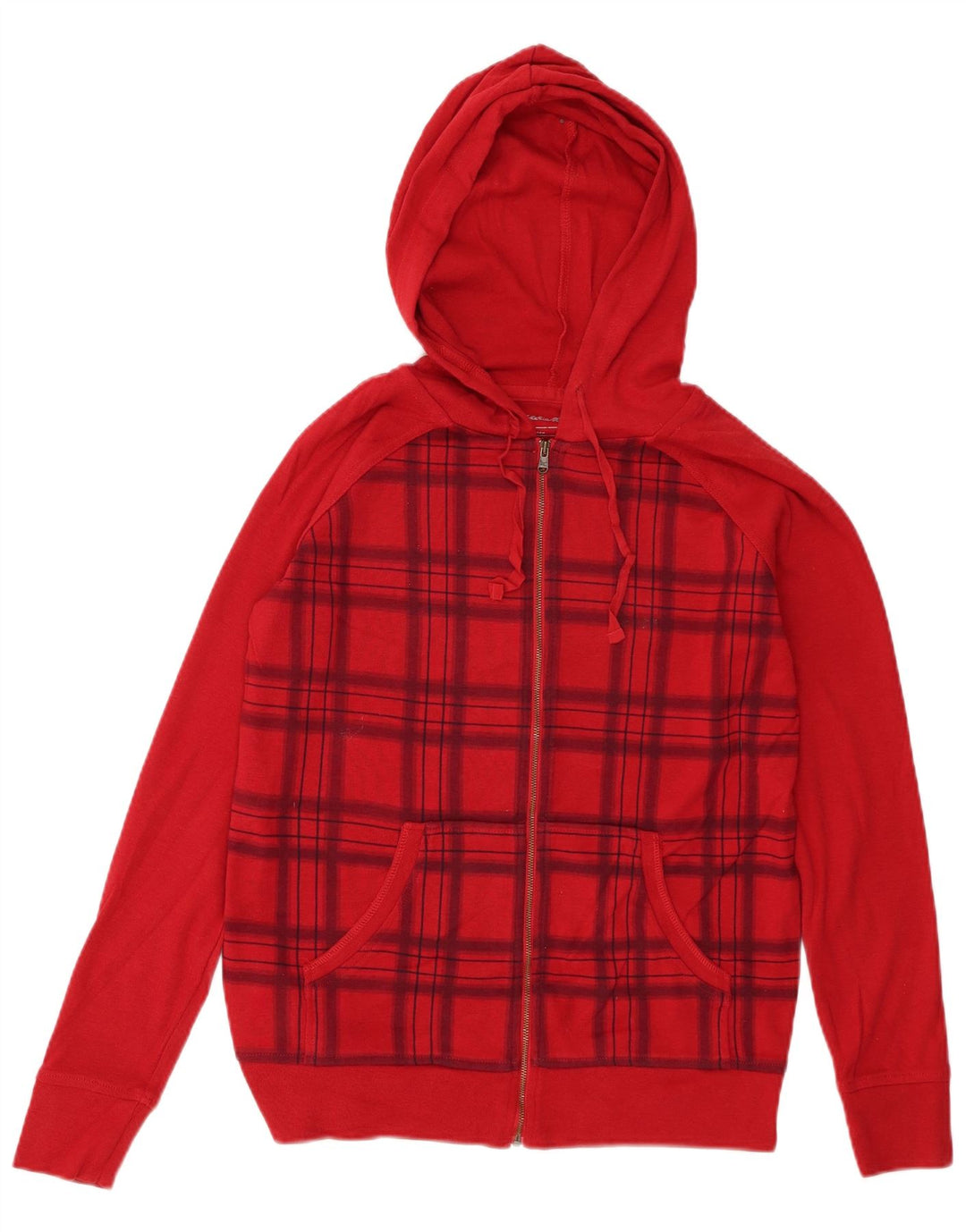 Maglione con cappuccio e zip da donna Eddie Bauer UK 14 Cotone a quadri rosso medio
