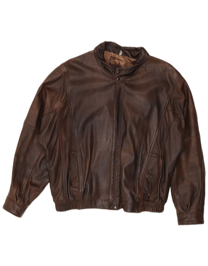 Giacca in pelle vintage da uomo IT 52 XL Marrone