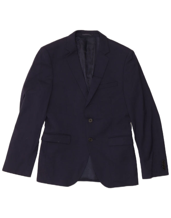 Giacca blazer da uomo slim fit a 2 bottoni Dkny UK 38 media lana blu navy