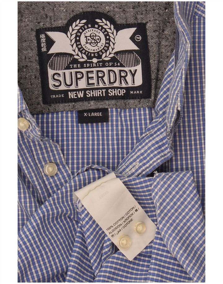 Camicia a maniche corte da uomo Superdry XL in cotone a quadri blu
