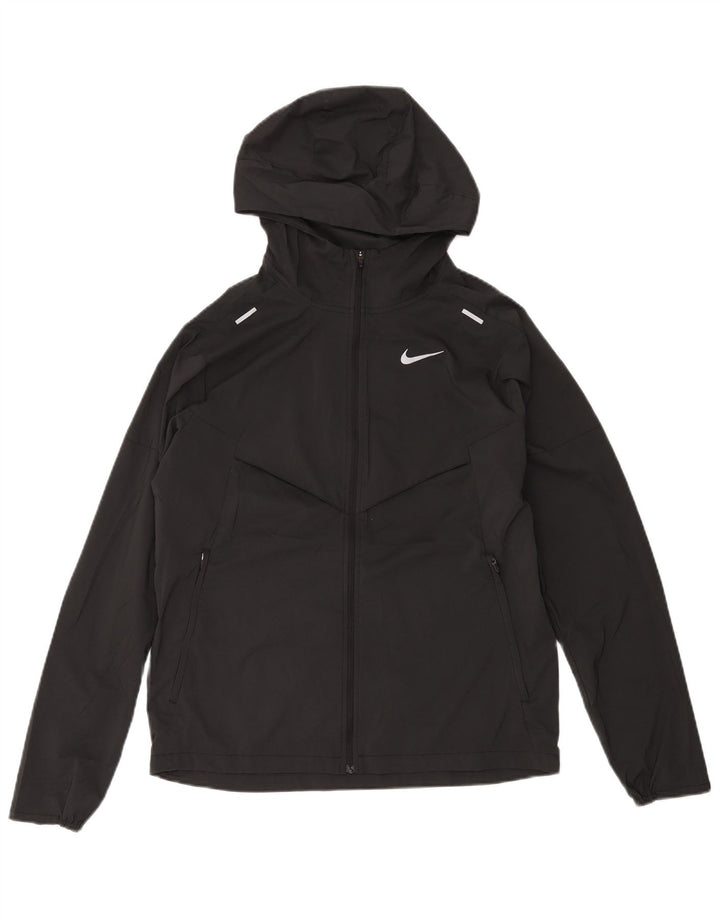 Giacca da ginnastica da uomo con cappuccio Nike, piccola, nera, in poliestere