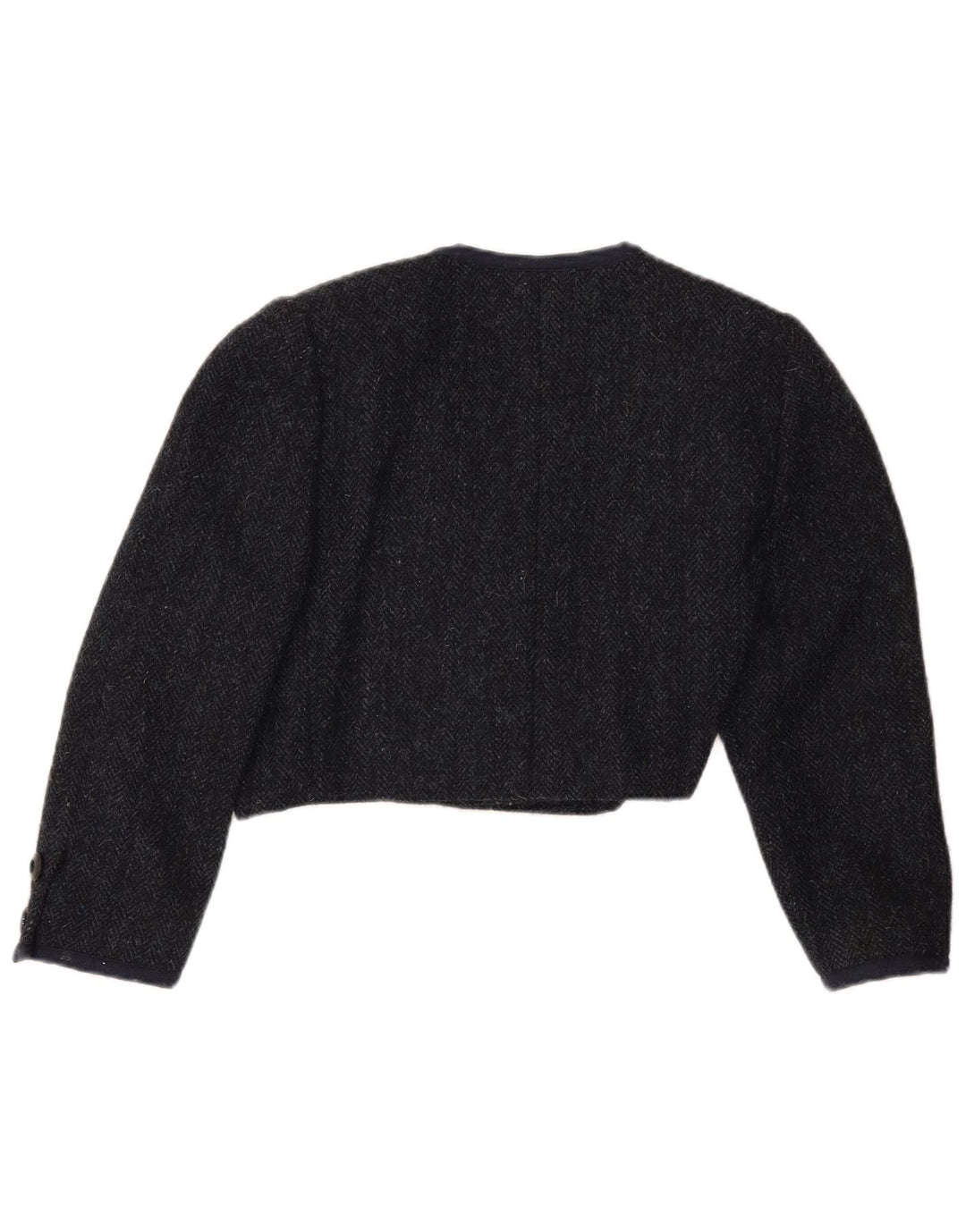Giacca bolero vintage da donna con maniche a 3/4 UK 12 medio blu navy a spina di pesce