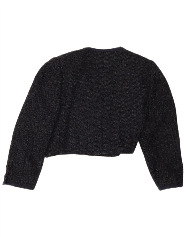 Giacca bolero vintage da donna con maniche a 3/4 UK 12 medio blu navy a spina di pesce