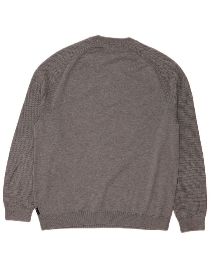 Maglione maglione girocollo da uomo Ted Baker taglia 4 grande poliestere grigio
