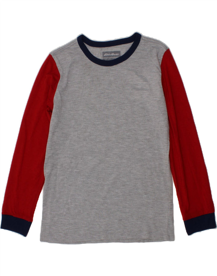 EDDIE BAUER Boys Top Long Sleeve 7-8 Years Small  Grey Colourblock Classic Vintage Eddie Bauer and Second-Hand Eddie Bauer from Messina Hembry 