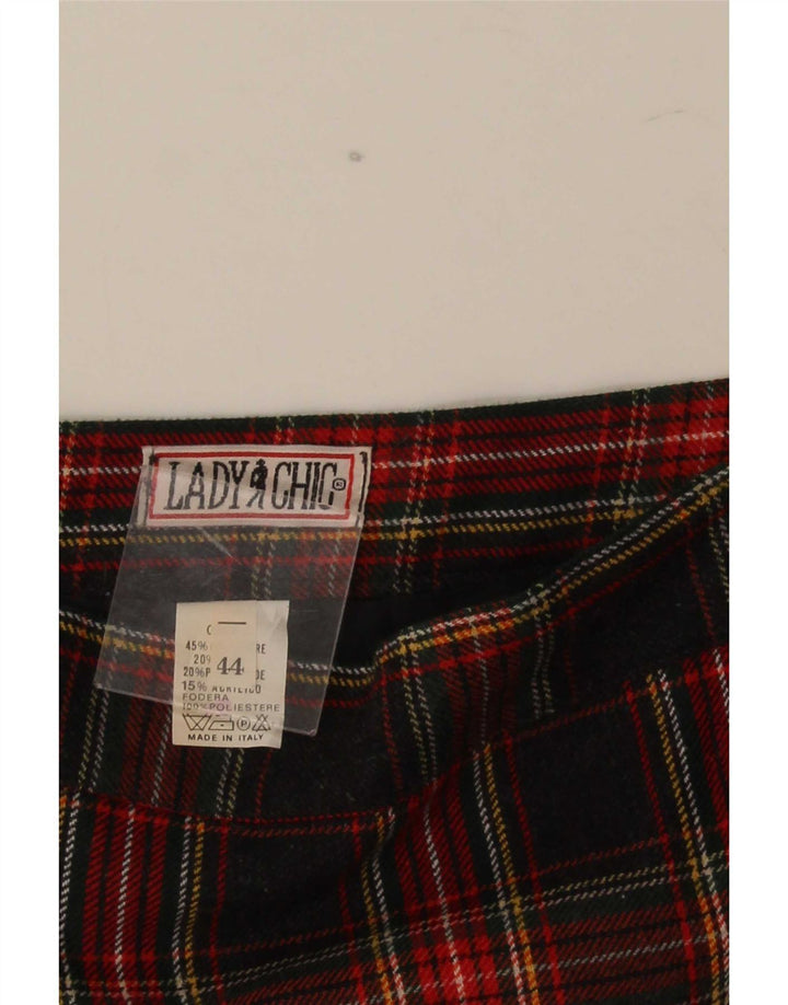 Gonna a tubino vintage da donna IT 44 media W28 poliestere scozzese nero