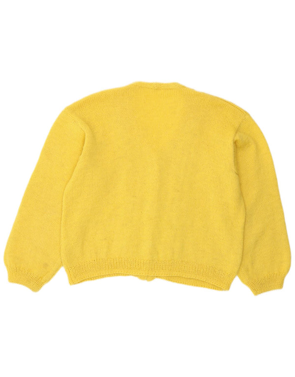 Maglione cardigan corto da donna vintage UK 14 giallo medio