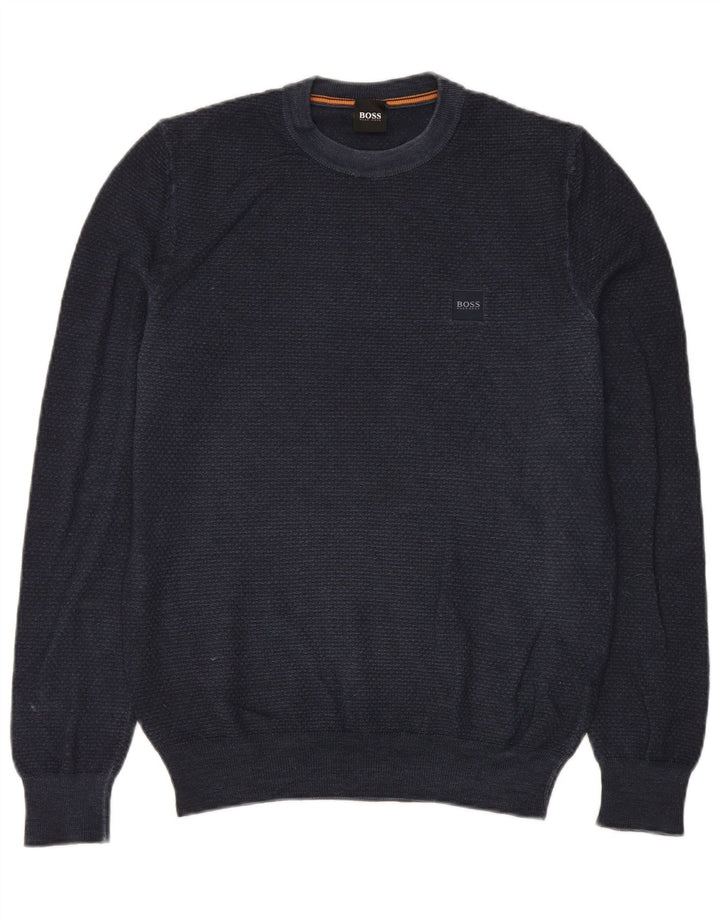 Hugo Boss Maglione da uomo girocollo in lana vergine blu navy medio