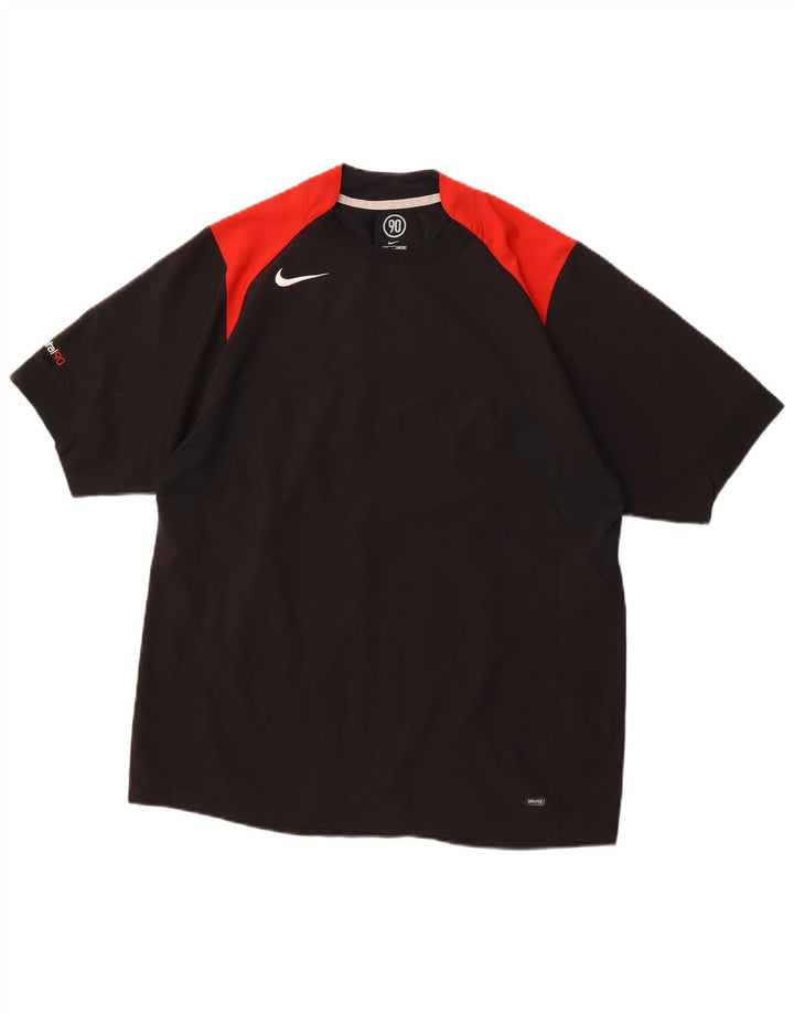 NIKE T-shirt da uomo Dri Fit Top UK 42/44 Large Nero Colourblock Poliestere