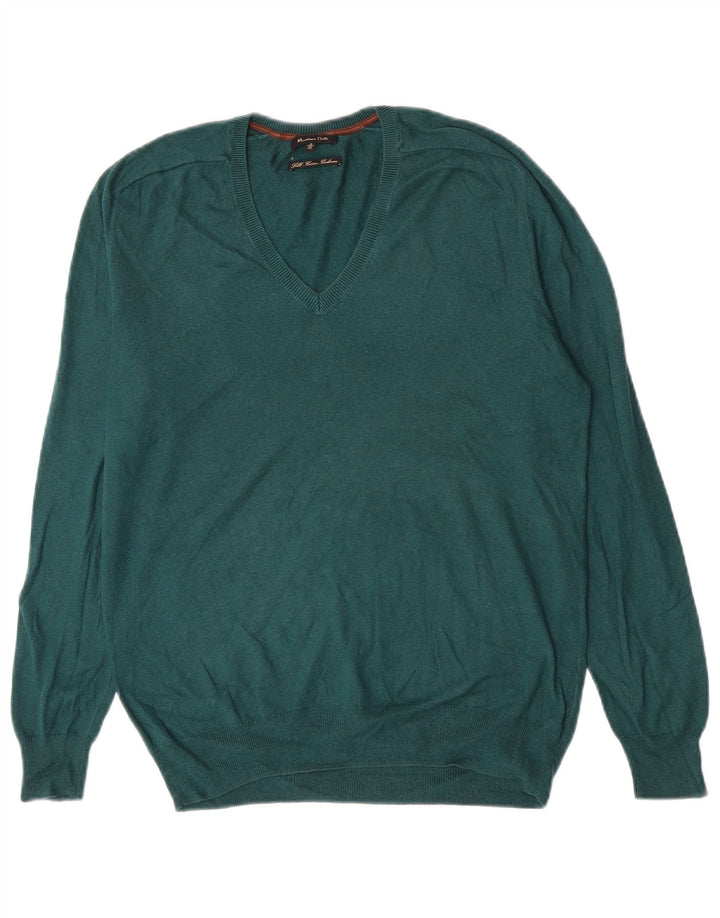 Massimo Dutti Maglione da uomo con scollo a V piccolo in seta verde