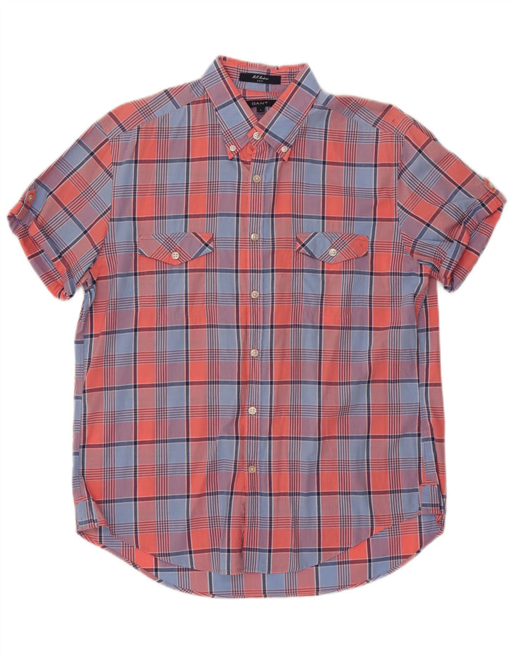 Gant Camicia da uomo a maniche corte E-Z Fit grande in cotone a quadri multicolore