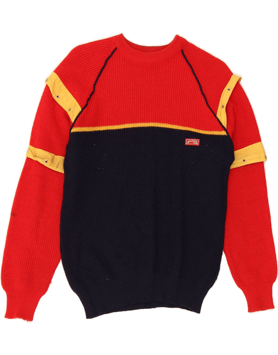VINTAGE Womens Crew Neck Jumper Sweater UK 12 Medium Red Colourblock Wool Vintage Vintage and Second-Hand Vintage from Messina Hembry 