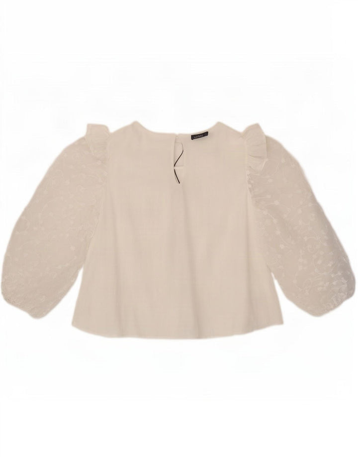 Camicetta Zara da donna con maniche a 3/4 UK 14 grande viscosa bianca