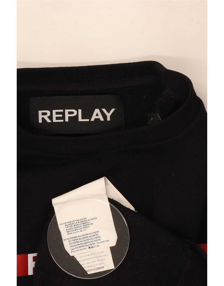 Replay Felpa grafica da uomo Maglione grande in cotone color block nero