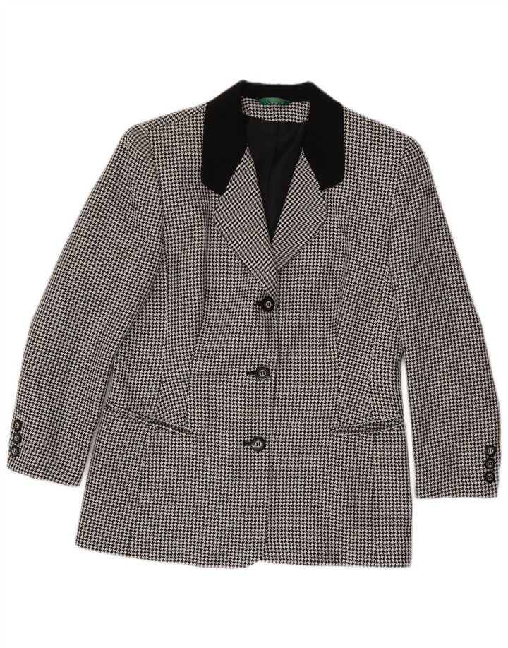 Giacca blazer da donna a 3 bottoni Canda UK 10 piccola poliestere pied de poule nero