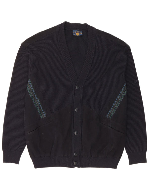 Navigare Mens Cardigan Sweater XL Navy Blue Geometric Virgin Wool