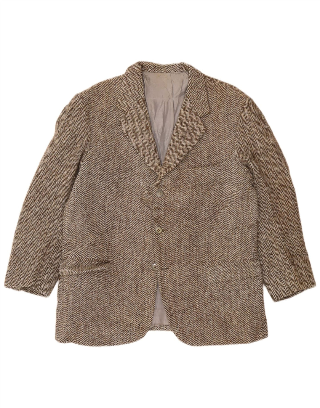 Giacca blazer a 3 bottoni da uomo Harris Tweed UK 38 Grigio medio a spina di pesce