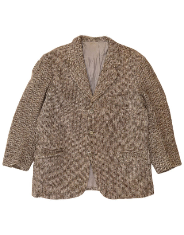 Giacca blazer a 3 bottoni da uomo Harris Tweed UK 38 Grigio medio a spina di pesce