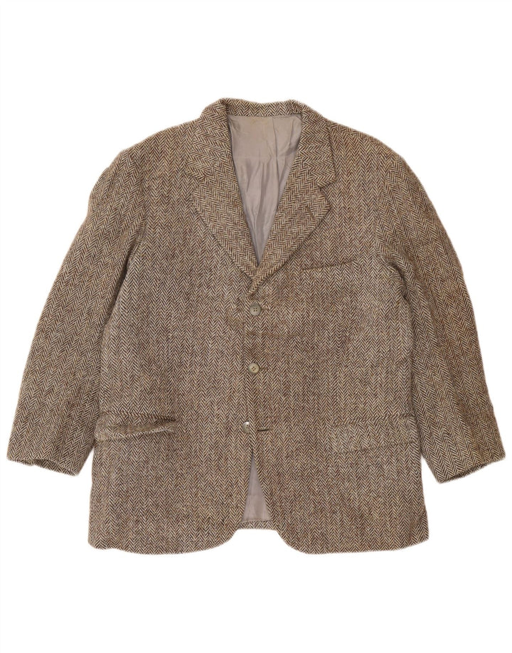 Giacca blazer a 3 bottoni da uomo Harris Tweed UK 38 Grigio medio a spina di pesce