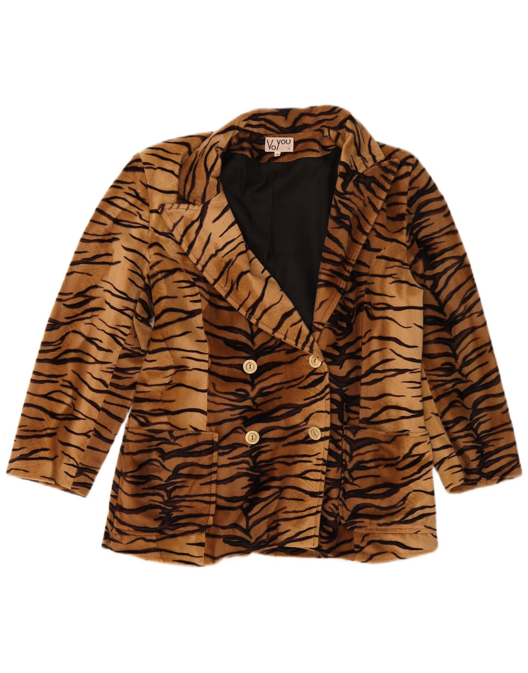 Giacca blazer in pile da donna vintage UK 14 stampa animalier beige medio