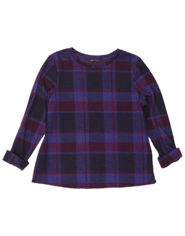 Marks & Spencer Top da donna a maniche lunghe UK 14 Large Navy Blue Check
