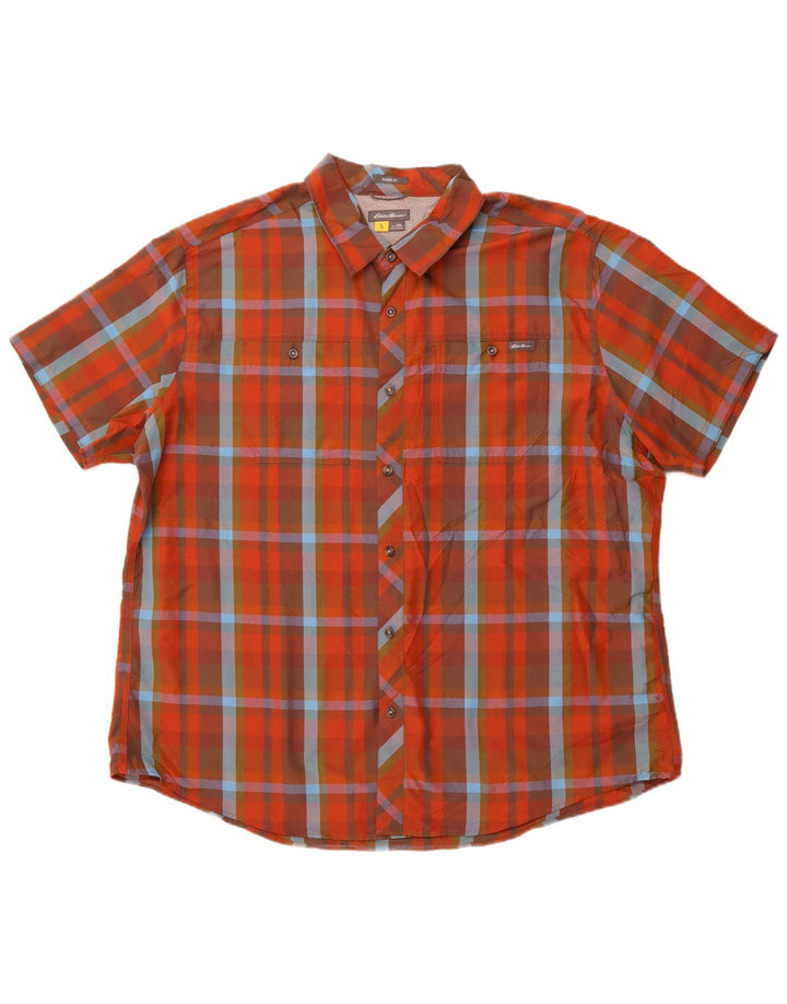 EDDIE BAUER Camicia a maniche corte vestibilità classica da uomo 2XL Nylon a quadri arancione