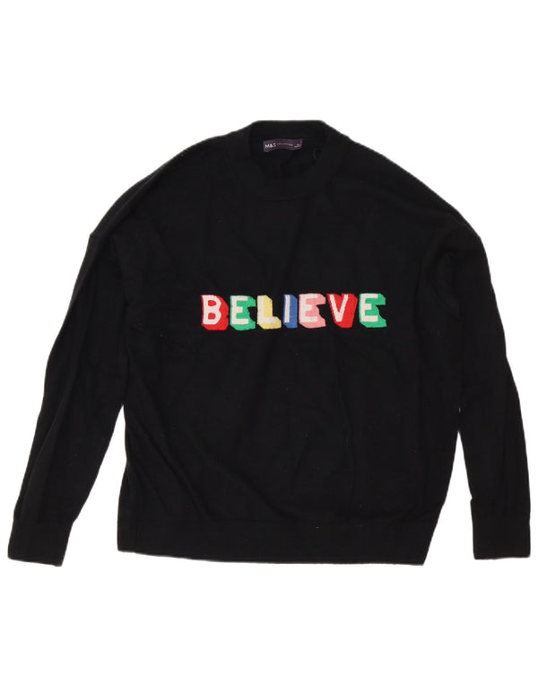 Marks & Spencer Womens Graphic Crew Neck Jumper Sweater UK 16 Large Black
