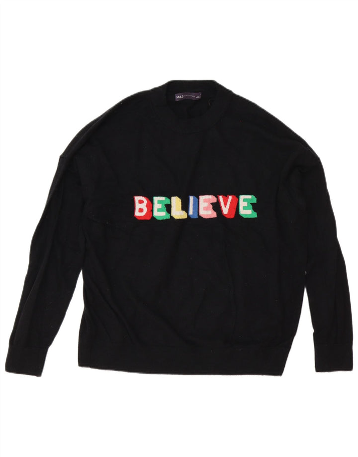 Maglione maglione girocollo con grafica da donna Marks & Spencer UK 16 grande nero