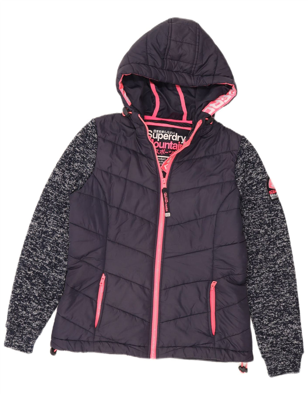Giacca imbottita con cappuccio da donna Superdry UK 12 Medium Navy Blue Flecked