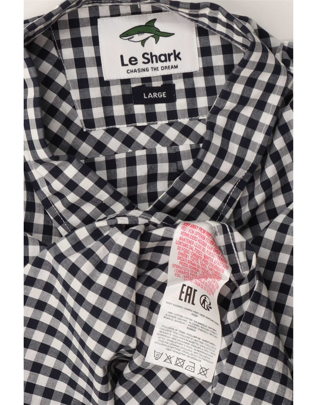 Camicia a maniche corte da uomo Le Shark Large in cotone a quadretti blu navy