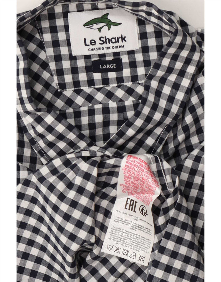 Camicia a maniche corte da uomo Le Shark Large in cotone a quadretti blu navy