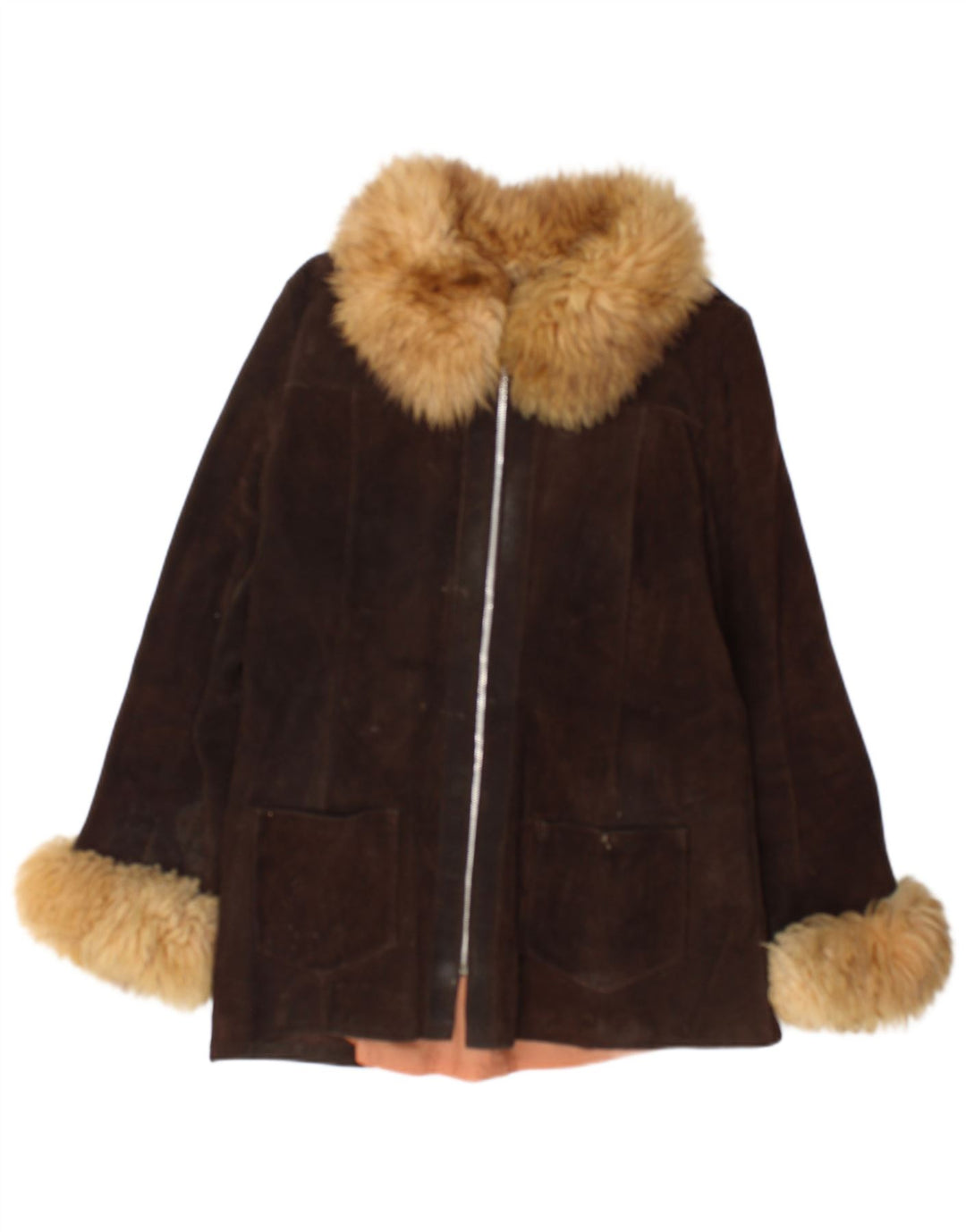 Giacca vintage in pelle scamosciata da donna UK 12 Marrone medio