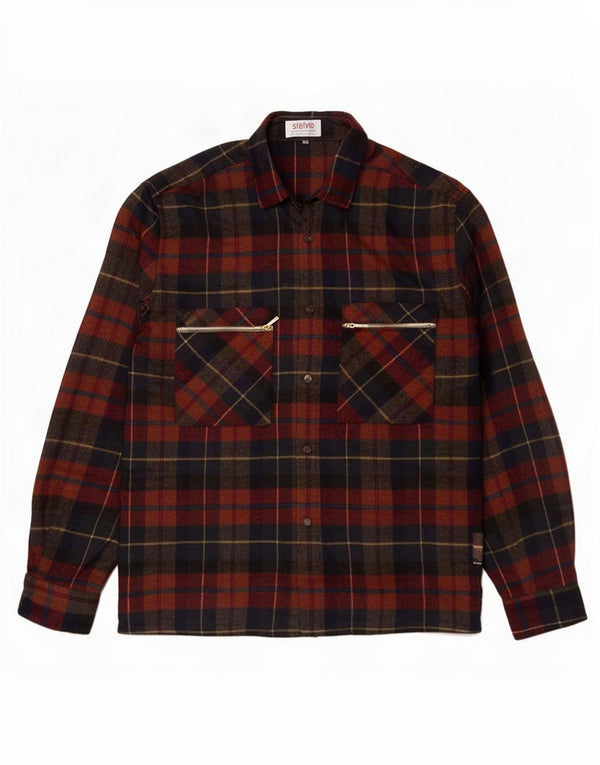Camicia da uomo vintage in flanella taglia 44 XL in lana a quadri multicolore