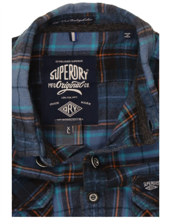 Camicia da uomo in flanella Superdry XL in cotone a quadri blu navy