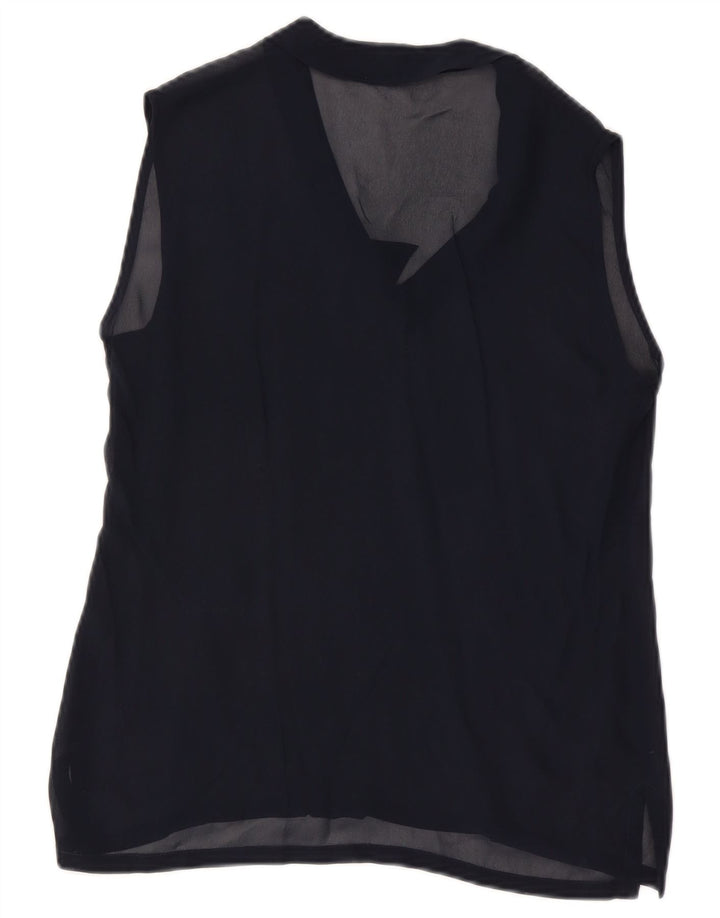 Top camicetta senza maniche vintage da donna UK 12 medio blu navy