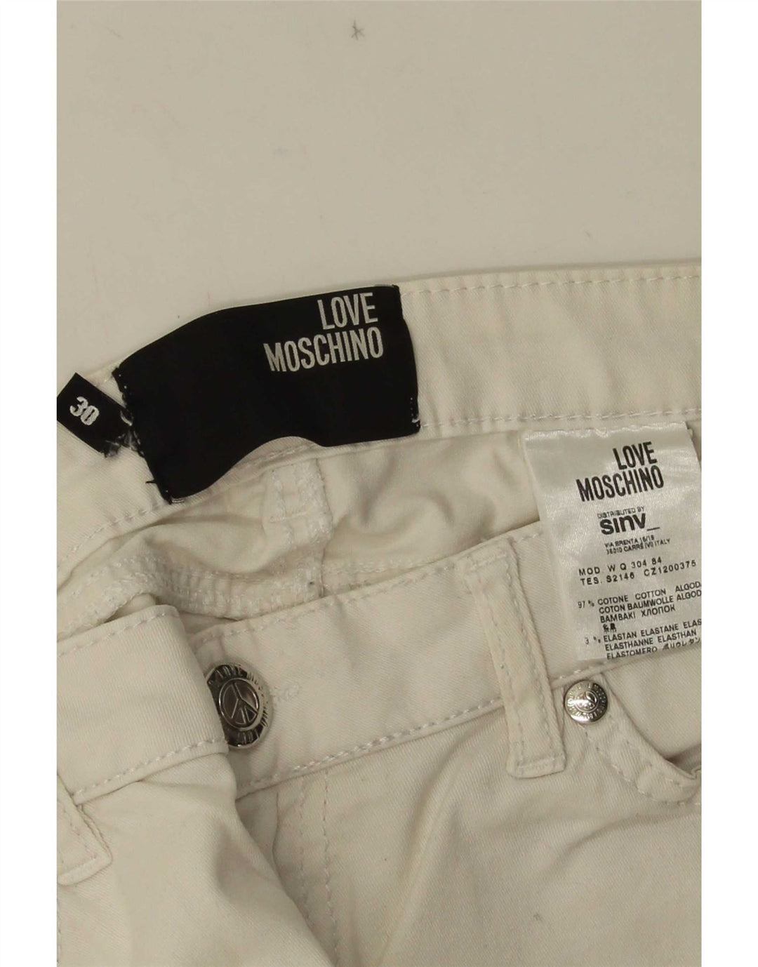 Jeans slim da donna Moschino W30 L29 cotone bianco