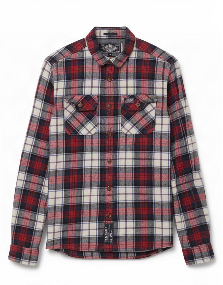 Camicia da uomo in flanella dal taglio classico Superdry, in cotone a quadri blu navy
