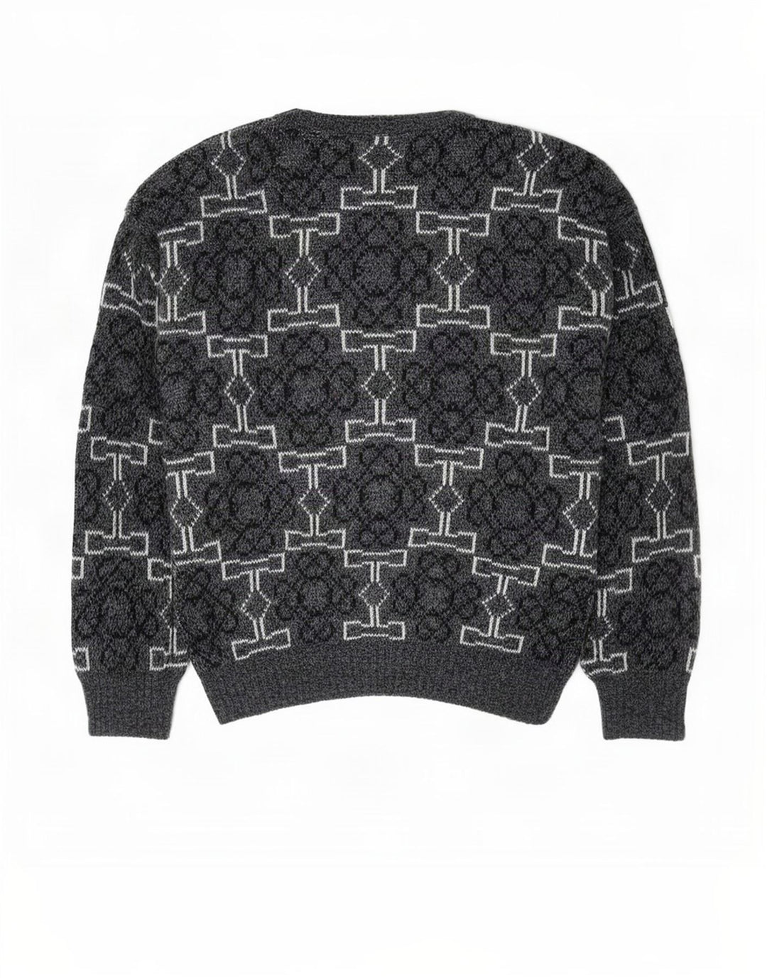 Maglione maglione girocollo da uomo vintage grigio medio geometrico