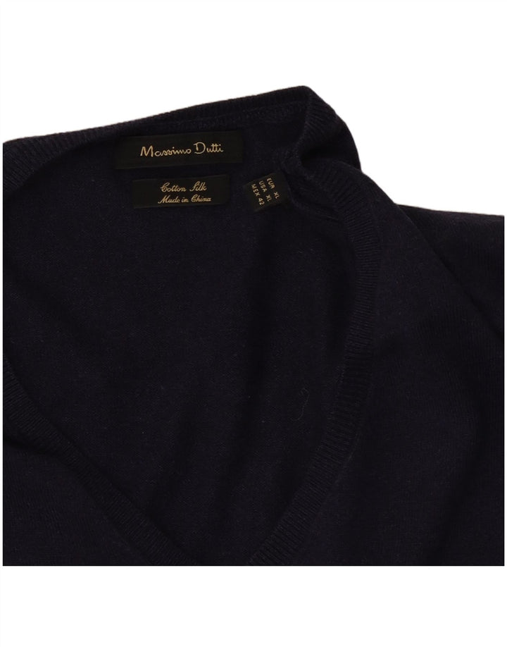Massimo Dutti Maglione da uomo con scollo a V XL in cotone blu navy