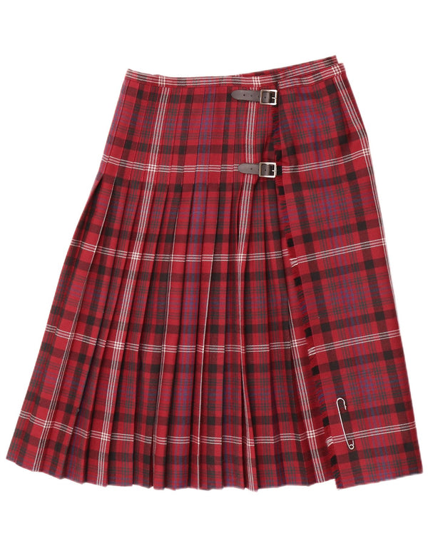 Gonna a portafoglio a pieghe vintage da donna W30 in lana a quadri rossi medi