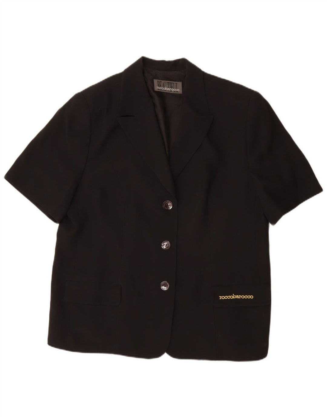 Giacca blazer a maniche corte da donna a 3 bottoni Roccobarocco UK 25 4XL Nera