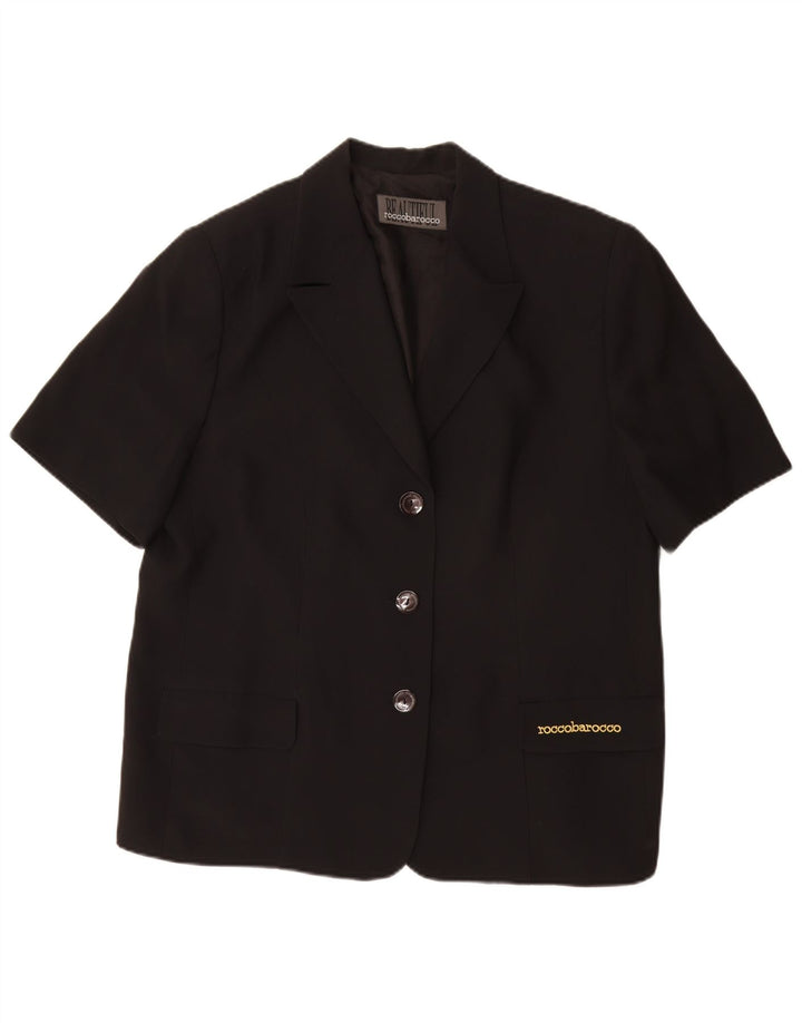 Giacca blazer a maniche corte da donna a 3 bottoni Roccobarocco UK 25 4XL Nera