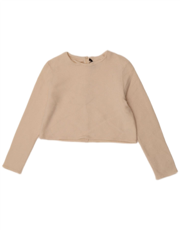Maglione corto girocollo da donna Zara UK 12 lana media bianco sporco