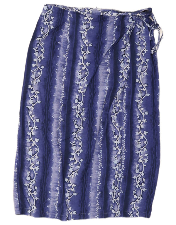 Gonna a portafoglio da donna vintage UK 18 XL W30 blu floreale