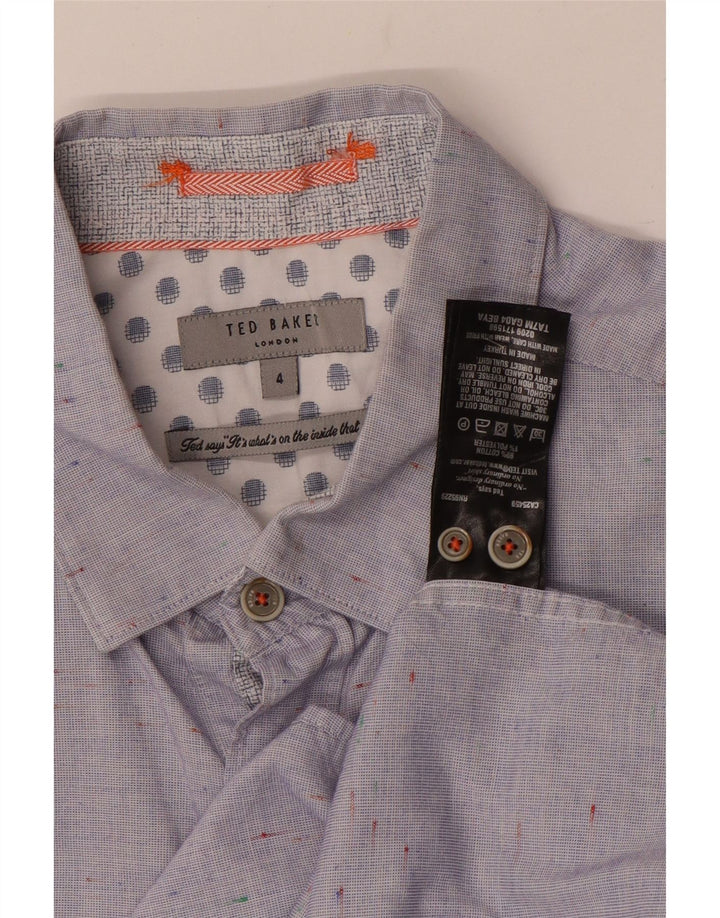Ted Baker Camicia a maniche corte da uomo taglia 4 grande cotone chiazzato blu