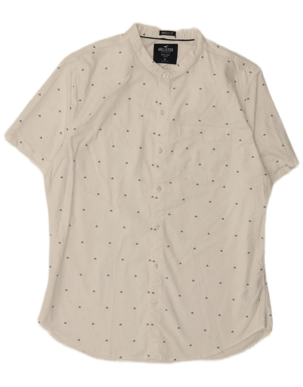 Camicia Hollister da uomo a maniche corte Muscle Fit XL in cotone geometrico bianco